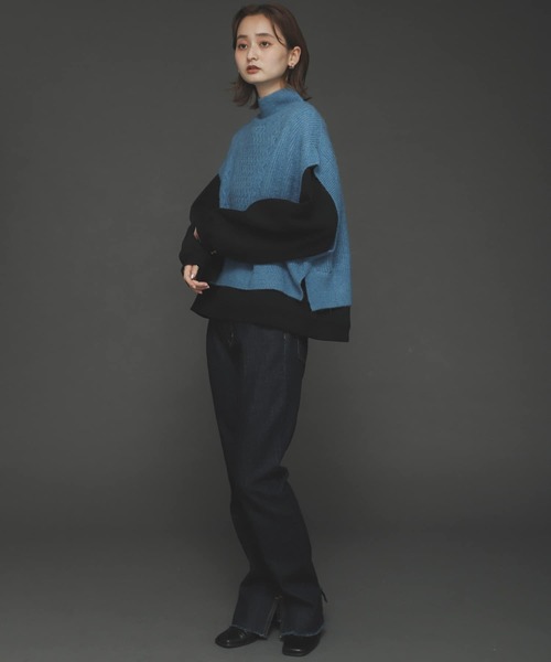 SENSE OF PLACE by URBAN RESEARCH（センスオブプレイスバイアーバンリサーチ）の「ストレッチアルパカケーブルショートベスト（ベスト・レディース・ライトブルー/ブラック/アイボリー・ONE）」の16枚目の写真