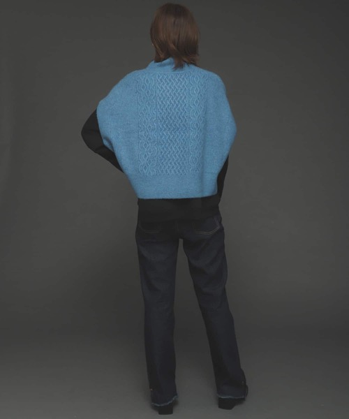 SENSE OF PLACE by URBAN RESEARCH（センスオブプレイスバイアーバンリサーチ）の「ストレッチアルパカケーブルショートベスト（ベスト・レディース・ライトブルー/ブラック/アイボリー・ONE）」の21枚目の写真