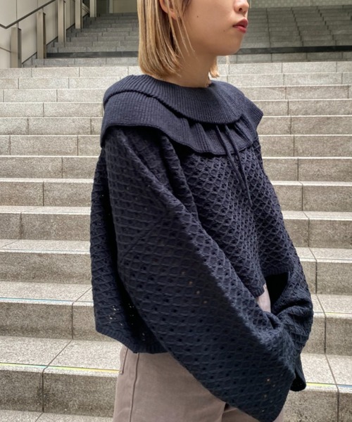 セール フリルカラー透かし編みニットプルオーバー ニット セーター Ciaopanic チャオパニック のファッション通販 Zozotown