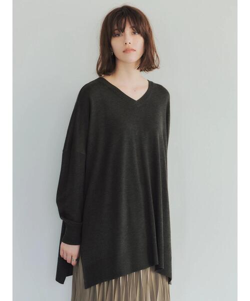 YECCA VECCA（イェッカヴェッカ）の「2wayサイドスリットロングニット＊（ニット/セーター・レディース・チャコールグレー/ダークグリーン/杢グレー/ベージュ・FREE）」の5枚目の写真