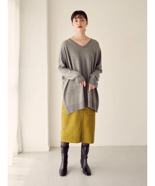 YECCA VECCA（イェッカヴェッカ）の「2wayサイドスリットロングニット＊（ニット/セーター・レディース・チャコールグレー/ダークグリーン/杢グレー/ベージュ・FREE）」の20枚目の写真