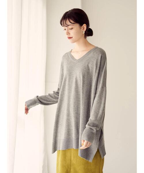 YECCA VECCA（イェッカヴェッカ）の「2wayサイドスリットロングニット＊（ニット/セーター・レディース・チャコールグレー/ダークグリーン/杢グレー/ベージュ・FREE）」の3枚目の写真