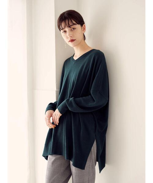 YECCA VECCA（イェッカヴェッカ）の「2wayサイドスリットロングニット＊（ニット/セーター・レディース・チャコールグレー/ダークグリーン/杢グレー/ベージュ・FREE）」の4枚目の写真