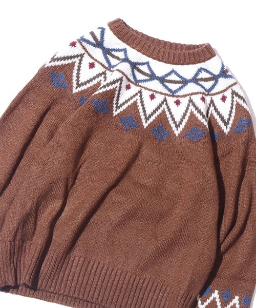 F.O.KIDS（エフオーキッズ）の「F.O.KIDS/エフオーキッズ フェアアイルニット 柄 アメカジ（ニット/セーター・キッズ・ベージュ/ネイビー/ブラウン/アイボリー・130/140）」の3枚目の写真