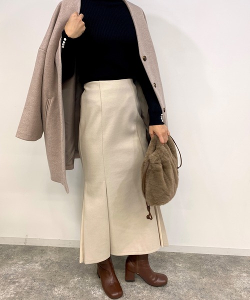 MLI'A（エムリア）の「切替フェイクウールマーメイド／サテンスカート（スカート・レディース・ブラック/ブラウン系その他2/ブラック系/グリーン/レンガ/ライトベージュ・FREE）」の5枚目の写真