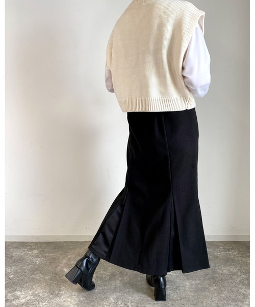 MLI'A（エムリア）の「切替フェイクウールマーメイド／サテンスカート（スカート・レディース・ブラック/ブラウン系その他2/ブラック系/グリーン/レンガ/ライトベージュ・FREE）」の13枚目の写真