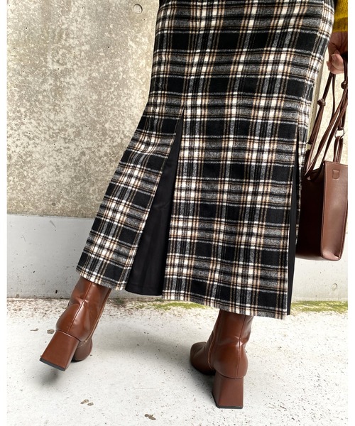 MLI'A（エムリア）の「切替フェイクウールマーメイド／サテンスカート（スカート・レディース・ブラック/ブラウン系その他2/ブラック系/グリーン/レンガ/ライトベージュ・FREE）」の12枚目の写真