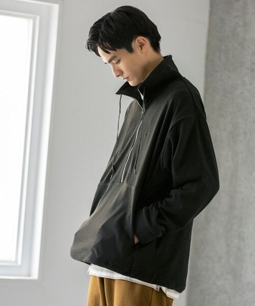 FEELING MADE（フィーリングメイド）の「FEELING MADE ストレッチマイクロフリース ハーフジップ オーバージャケット <UNISEX>（スウェット・レディース・ブラック/オリーブ/ナチュラル・FREE）」の4枚目の写真