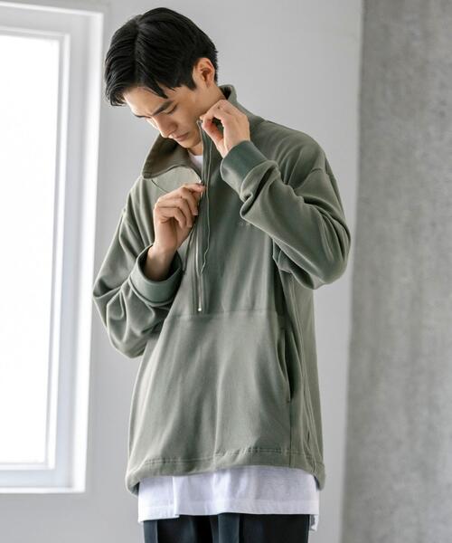 FEELING MADE（フィーリングメイド）の「FEELING MADE ストレッチマイクロフリース ハーフジップ オーバージャケット <UNISEX>（スウェット・レディース・ブラック/オリーブ/ナチュラル・FREE）」の16枚目の写真