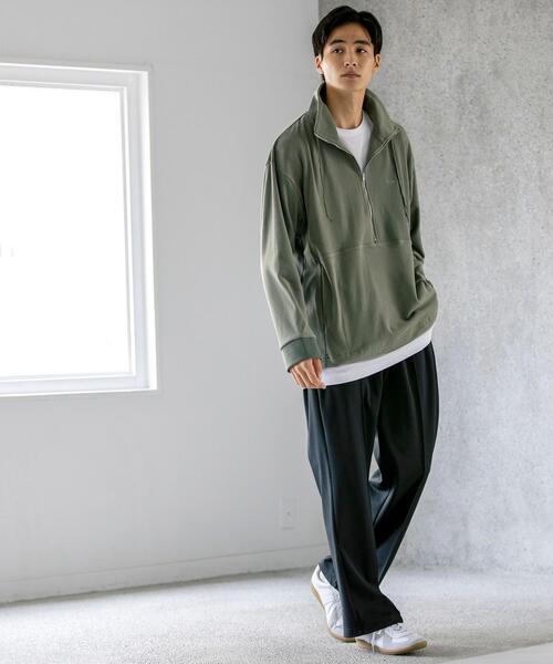 FEELING MADE（フィーリングメイド）の「FEELING MADE ストレッチマイクロフリース ハーフジップ オーバージャケット <UNISEX>（スウェット・レディース・ブラック/オリーブ/ナチュラル・FREE）」の17枚目の写真