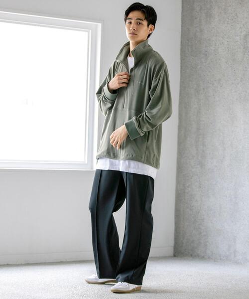 FEELING MADE（フィーリングメイド）の「FEELING MADE ストレッチマイクロフリース ハーフジップ オーバージャケット <UNISEX>（スウェット・レディース・ブラック/オリーブ/ナチュラル・FREE）」の18枚目の写真