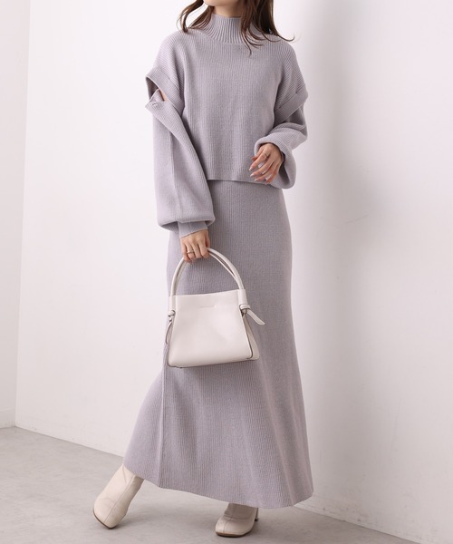 one after another NICE CLAUP（ワンアフターアナザーナイスクラップ）の「2枚セットマルチWayニットワンピース（ワンピース・レディース・グレー/モカ/ラベンダー/アイボリー・FREE）」の4枚目の写真