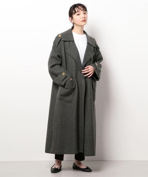 Lui's（ルイス）の「圧縮ニットデザイントレンチ（トレンチコート・レディース・ベージュ/カーキ・FREE）」の4枚目の写真