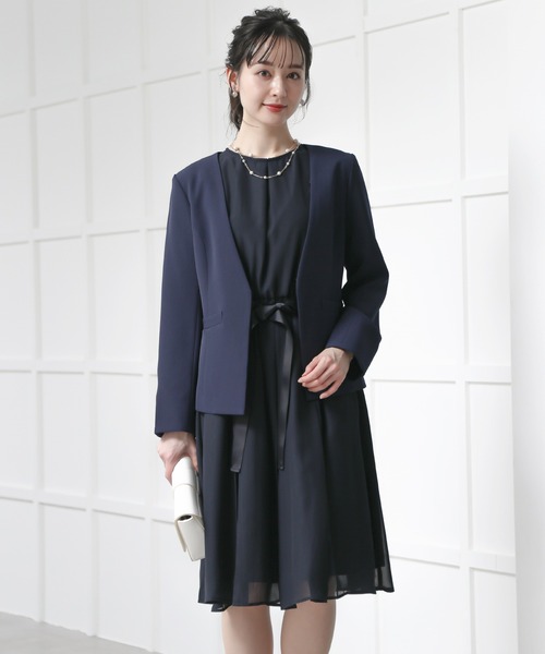 ノーカラージャケット シフォン シフォン フレア ワンピースドレス Kana カナ のファッション ワンピースドレス スーツジャケット 2点セットアップ スーツジャケット 良品まとめ売り