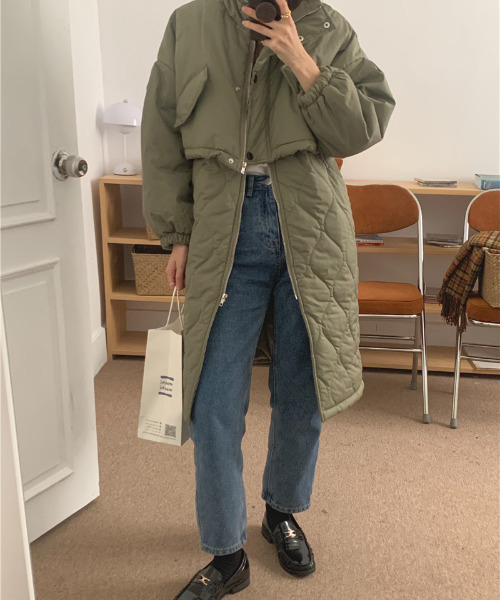 emi+（エミプラス）の「レイヤード風キルティングノースリーブコート＋ハイネックショートジャケットセット（ミリタリージャケット・レディース・チャコールグレー/カーキ/ホワイト・FREE）」の18枚目の写真