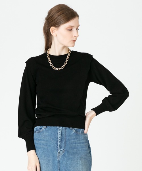 allureville（アルアバイル）の「スカラップショルダープルオーバー（ニット/セーター・レディース・ブラック/ベージュ/レッド・2）」の2枚目の写真