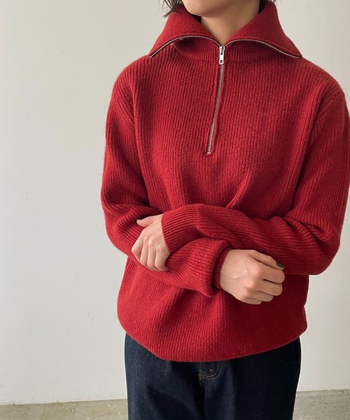 210nouve（トゥージュヌーブ）の「ハーフジップリブニット（ニット/セーター・レディース・ブラック/ホワイト/レッド/ベージュ・FREE）」の4枚目の写真