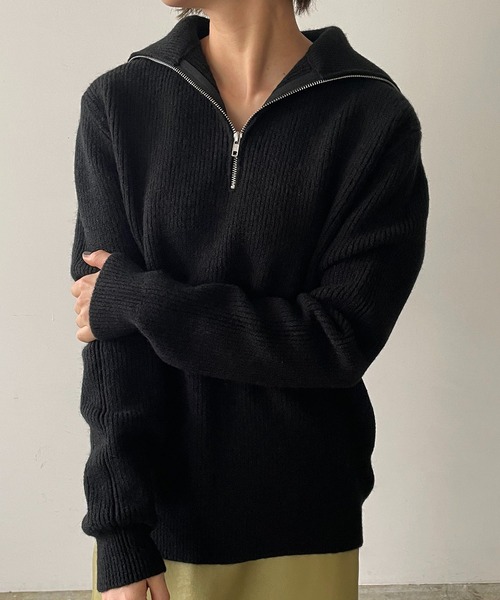 210nouve（トゥージュヌーブ）の「ハーフジップリブニット（ニット/セーター・レディース・ブラック/ホワイト/レッド/ベージュ・FREE）」の3枚目の写真