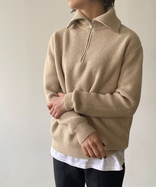 210nouve（トゥージュヌーブ）の「ハーフジップリブニット（ニット/セーター・レディース・ブラック/ホワイト/レッド/ベージュ・FREE）」の15枚目の写真