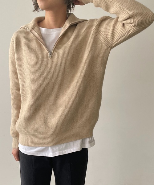 210nouve（トゥージュヌーブ）の「ハーフジップリブニット（ニット/セーター・レディース・ブラック/ホワイト/レッド/ベージュ・FREE）」の14枚目の写真