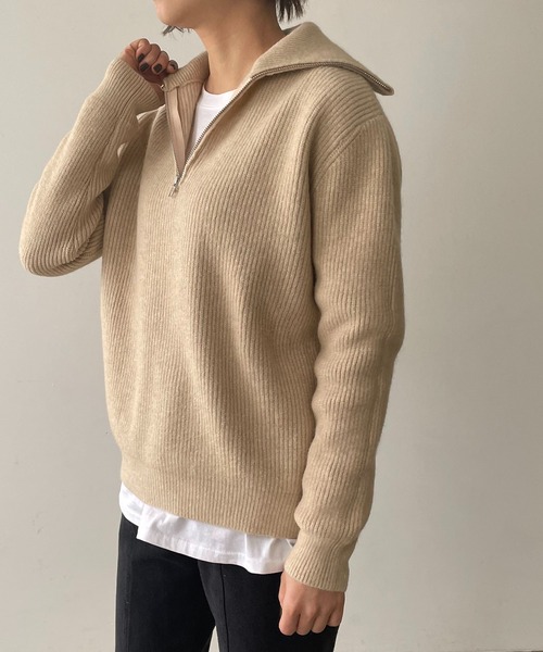 210nouve（トゥージュヌーブ）の「ハーフジップリブニット（ニット/セーター・レディース・ブラック/ホワイト/レッド/ベージュ・FREE）」の16枚目の写真