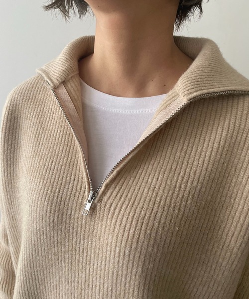 210nouve（トゥージュヌーブ）の「ハーフジップリブニット（ニット/セーター・レディース・ブラック/ホワイト/レッド/ベージュ・FREE）」の19枚目の写真