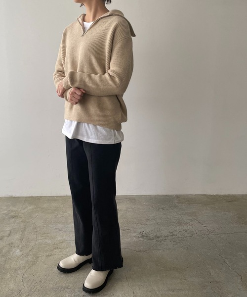 210nouve（トゥージュヌーブ）の「ハーフジップリブニット（ニット/セーター・レディース・ブラック/ホワイト/レッド/ベージュ・FREE）」の22枚目の写真