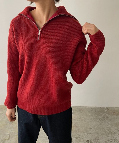 210nouve（トゥージュヌーブ）の「ハーフジップリブニット（ニット/セーター・レディース・ブラック/ホワイト/レッド/ベージュ・FREE）」の7枚目の写真