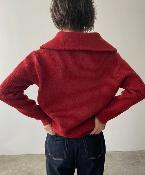 210nouve（トゥージュヌーブ）の「ハーフジップリブニット（ニット/セーター・レディース・ブラック/ホワイト/レッド/ベージュ・FREE）」の10枚目の写真