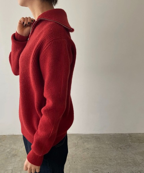 210nouve（トゥージュヌーブ）の「ハーフジップリブニット（ニット/セーター・レディース・ブラック/ホワイト/レッド/ベージュ・FREE）」の9枚目の写真