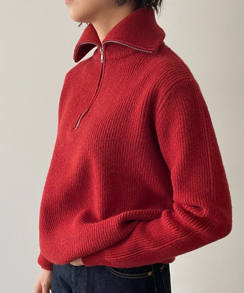 210nouve（トゥージュヌーブ）の「ハーフジップリブニット（ニット/セーター・レディース・ブラック/ホワイト/レッド/ベージュ・FREE）」の8枚目の写真