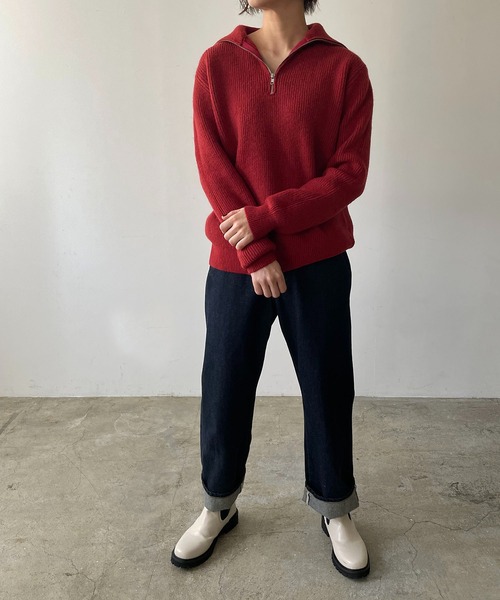 210nouve（トゥージュヌーブ）の「ハーフジップリブニット（ニット/セーター・レディース・ブラック/ホワイト/レッド/ベージュ・FREE）」の11枚目の写真