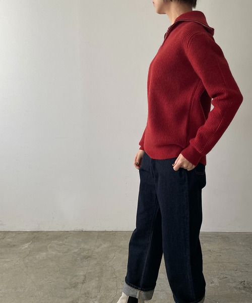 210nouve（トゥージュヌーブ）の「ハーフジップリブニット（ニット/セーター・レディース・ブラック/ホワイト/レッド/ベージュ・FREE）」の12枚目の写真