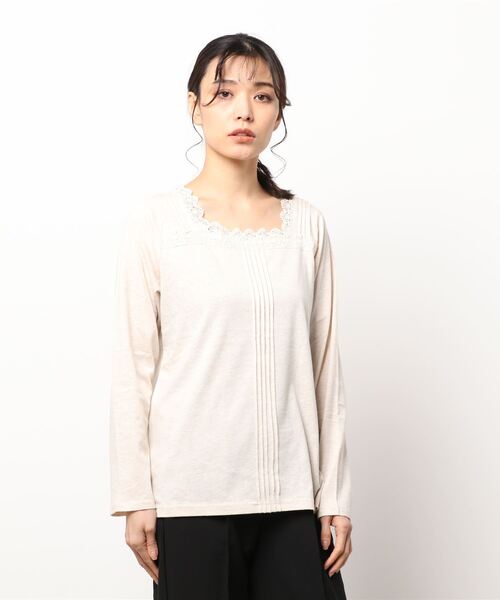 Samansa Mos2（サマンサ モスモス）の「スクエアネックレースカットソー（Tシャツ/カットソー・レディース・ブラック/ベージュ/オフホワイト・ﾌﾘ-）」の3枚目の写真