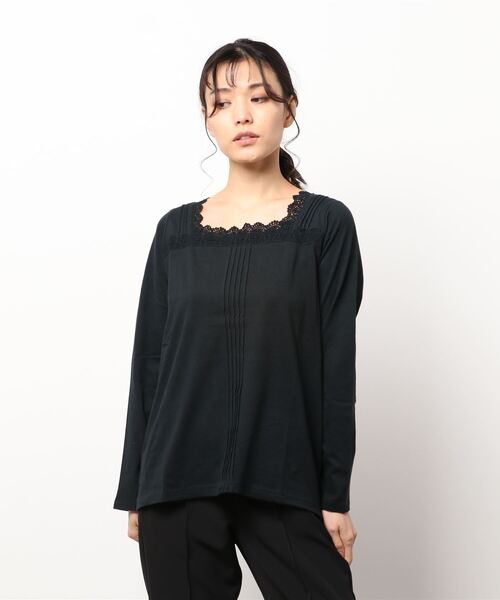 Samansa Mos2（サマンサ モスモス）の「スクエアネックレースカットソー（Tシャツ/カットソー・レディース・ブラック/ベージュ/オフホワイト・ﾌﾘ-）」の2枚目の写真