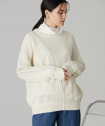 透かし編み切替えニットプルオーバー