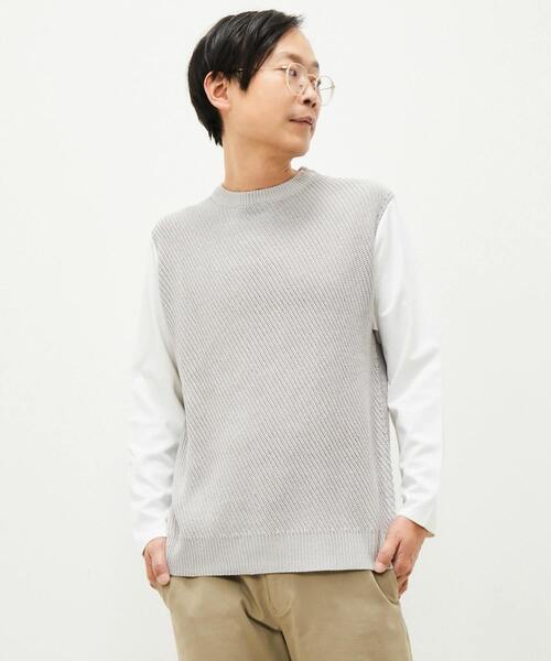 MEN'S MELROSE（メンズメルローズ）の「ニットドッキングTシャツ（Tシャツ/カットソー・メンズ・ベージュ/グレー/ミント・4/3）」の2枚目の写真