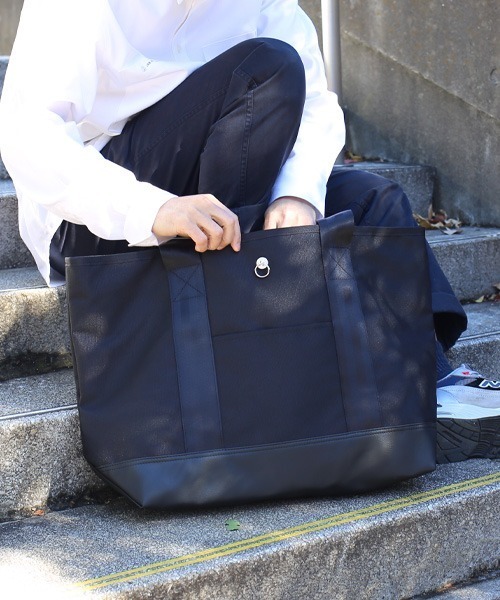 JAM HOME MADE(ジャムホームメイド)の「日本製 エシカルレザー & エココーデュラ コンビ トートバッグ L 大容量 ブランド オリジナル レディース(トートバッグ・レディース・ブラック・ONE SIZE)」の11枚目の写真