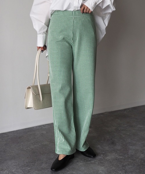 Riberry（リベリー）の「千鳥柄カットジャガードパンツ（スウェットパンツ・レディース・ブラック/グリーン・MEDIUM）」の21枚目の写真