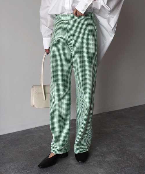 Riberry（リベリー）の「千鳥柄カットジャガードパンツ（スウェットパンツ・レディース・ブラック/グリーン・MEDIUM）」の20枚目の写真