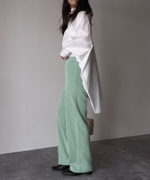 Riberry（リベリー）の「千鳥柄カットジャガードパンツ（スウェットパンツ・レディース・ブラック/グリーン・MEDIUM）」の18枚目の写真