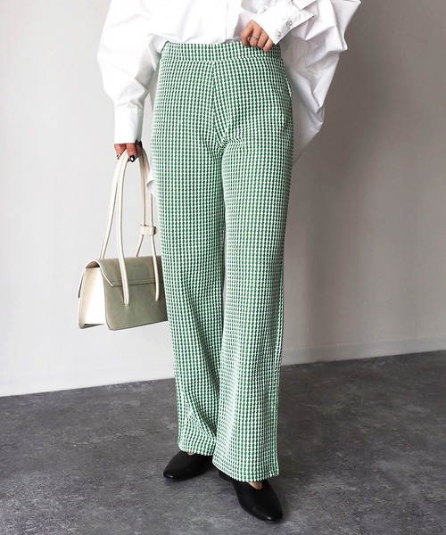 Riberry（リベリー）の「千鳥柄カットジャガードパンツ（スウェットパンツ・レディース・ブラック/グリーン・MEDIUM）」の10枚目の写真