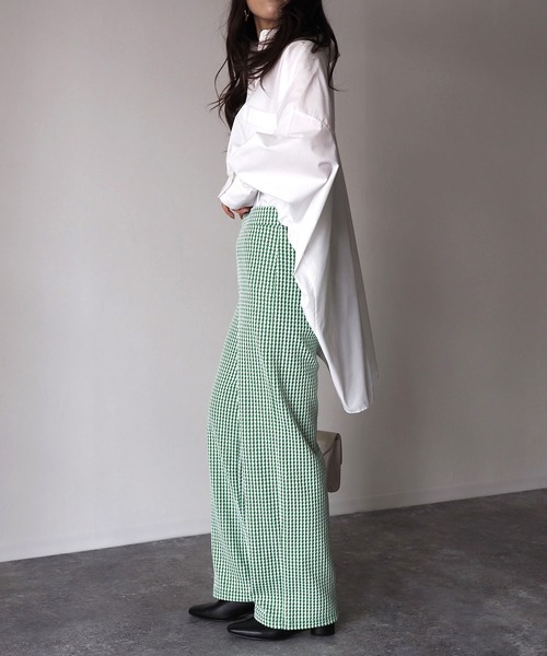 Riberry（リベリー）の「千鳥柄カットジャガードパンツ（スウェットパンツ・レディース・ブラック/グリーン・MEDIUM）」の15枚目の写真