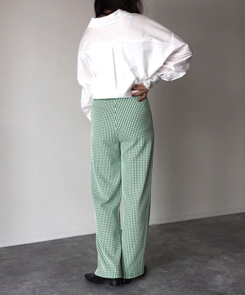 Riberry（リベリー）の「千鳥柄カットジャガードパンツ（スウェットパンツ・レディース・ブラック/グリーン・MEDIUM）」の16枚目の写真