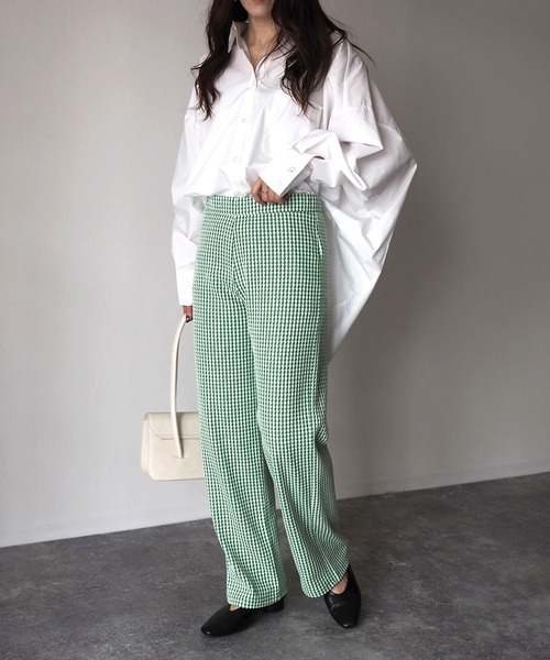 Riberry（リベリー）の「千鳥柄カットジャガードパンツ（スウェットパンツ・レディース・ブラック/グリーン・MEDIUM）」の14枚目の写真