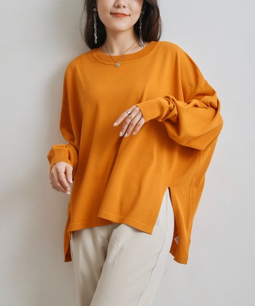 Chez toi(シェトワ)の「シャリ感ドルマンニットプルオーバー(ニット/セーター・レディース・チャコールグレー/オレンジ/グリーン/アイボリー・FREE)」の1枚目の写真