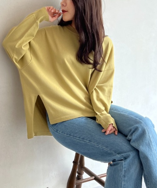 Chez toi(シェトワ)の「シャリ感ドルマンニットプルオーバー(ニット/セーター・レディース・チャコールグレー/オレンジ/グリーン/アイボリー・FREE)」の4枚目の写真