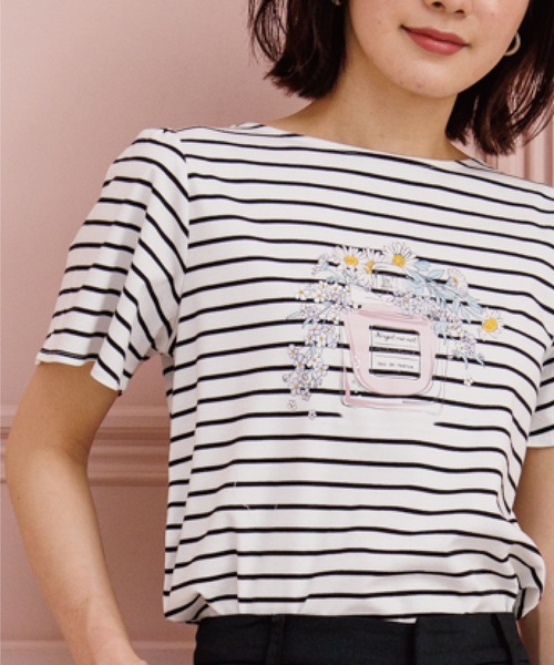 couture brooch（クチュールブローチ）の「◆【なめらかコットン100%、大人可愛いTシャツ】パルファムフレアスリーブTシャツ（Tシャツ/カットソー・レディース・ライトグレー/ブラック/ピンク/ライトブルー/オフホワイト/ホワイト系5・42/38/40/36）」の2枚目の写真