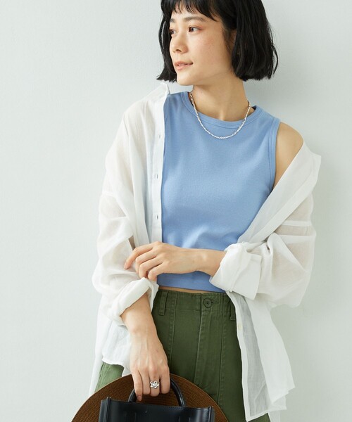 FREAK'S STORE（フリークスストア）の「カラークロップドタンク（タンクトップ・レディース・レッド/サックスブルー/グリーン・ﾌﾘ-）」の4枚目の写真