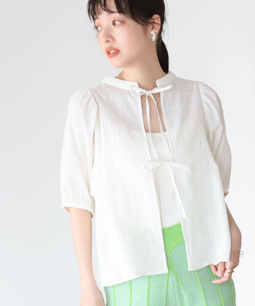 BeAMS DOT（ビームスドット）の「【WEB限定】BeAMS DOT / リボン ボリュームレース ブラウス（シャツ/ブラウス・レディース・ホワイト/ブラック・FREE）」の4枚目の写真